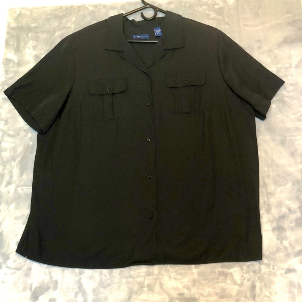 Karen Scott Black Button Up Short Sleeve Blouse Size 2x